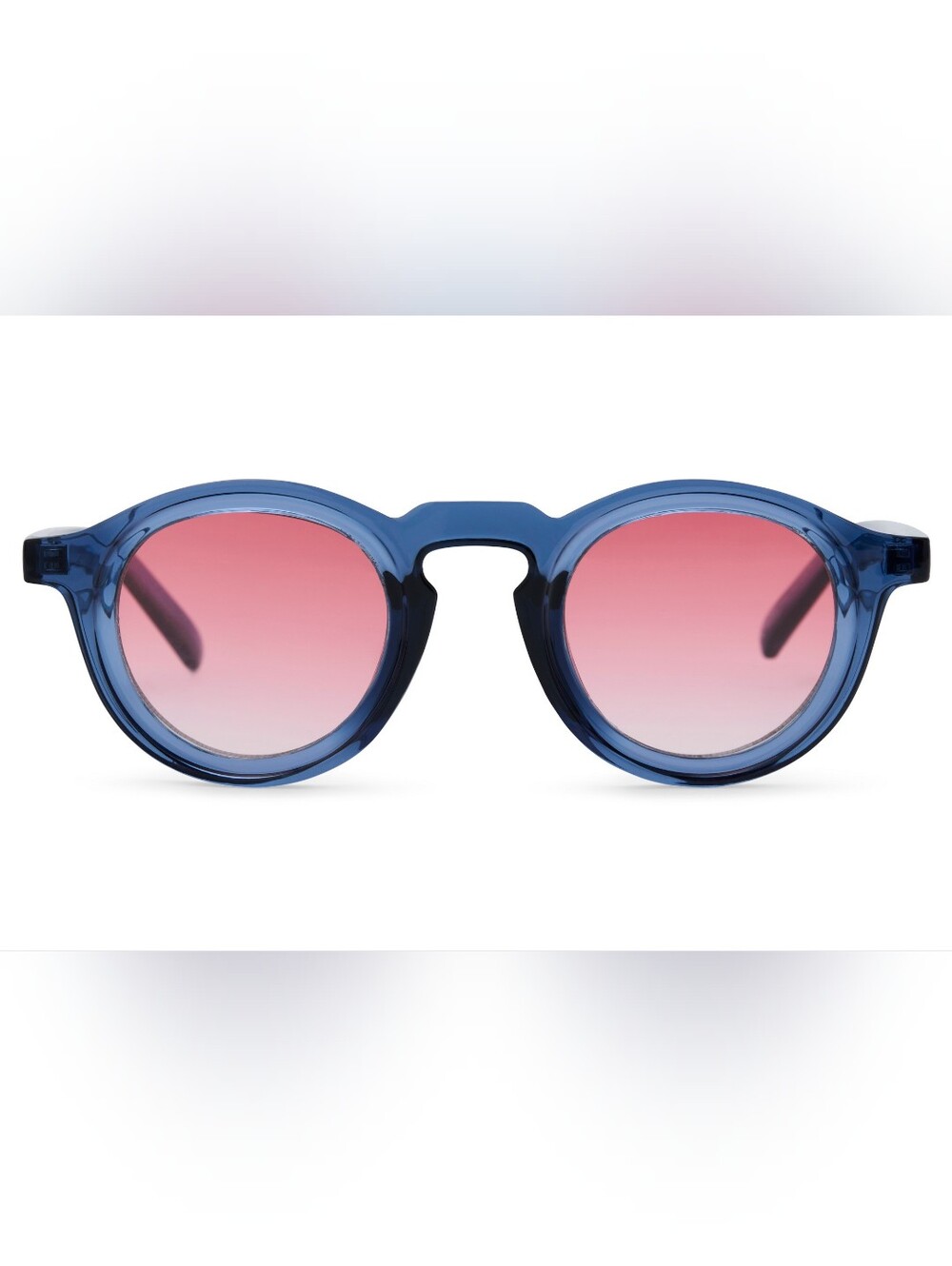 Round Blue Frame Sunglasses with Pink Gradient Lenses